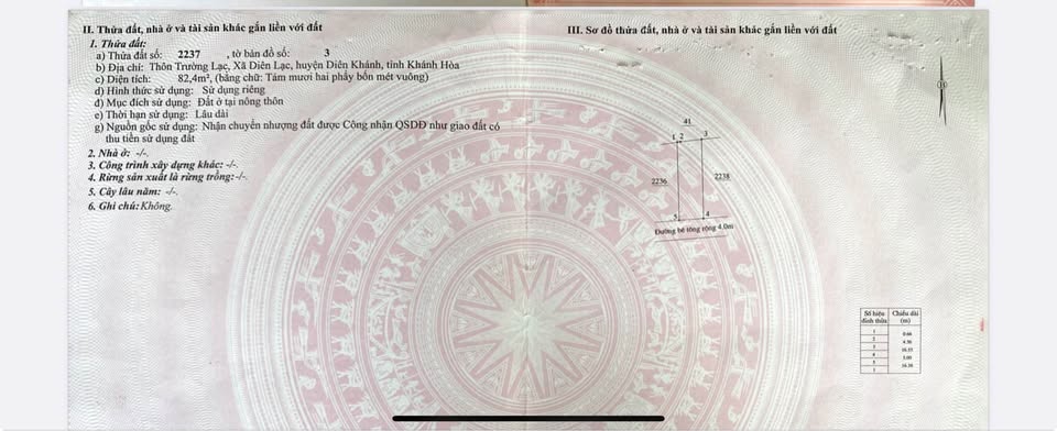 Đất thổ cư 82.4m2 tại Diên Lạc, Diên Khánh - Cơ hội đầu tư hấp dẫn