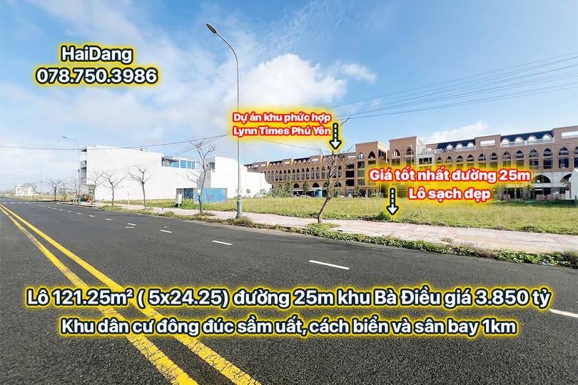 Bán đất 121.25m² mặt tiền 5m, đường 25m khu Bà Điều, Tuy Hòa