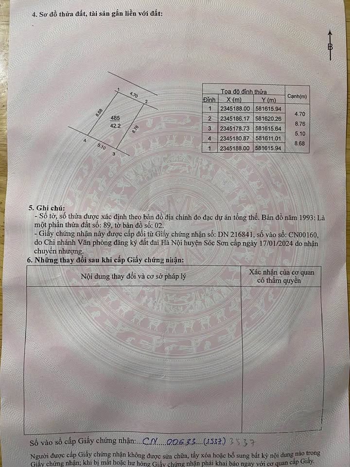 Đất Sóc Sơn 42.2m2 full thổ cư, đường ô tô tận nơi, giá hời