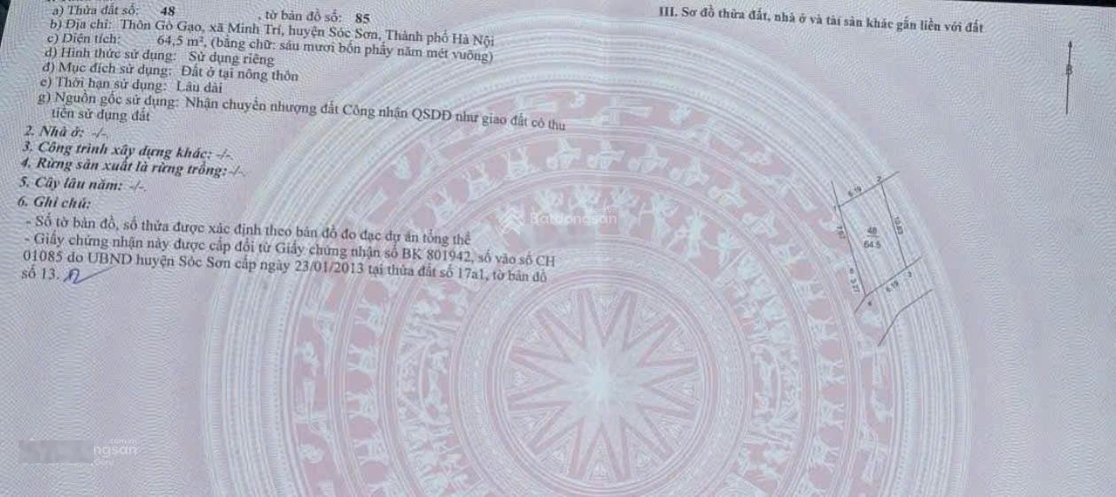 Bán Nhanh Trong Tuần Lô Đất Đẹp 64m Gò Gạo Sóc Sơn