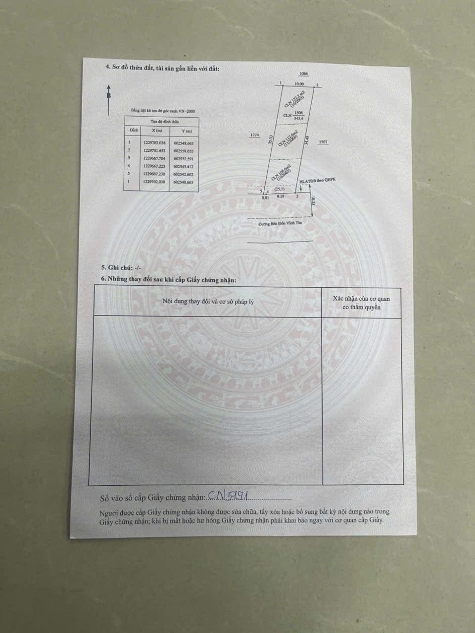 Bán Đất 350m² mặt tiền Bến Đồn, Vĩnh Tân, Bình Dương