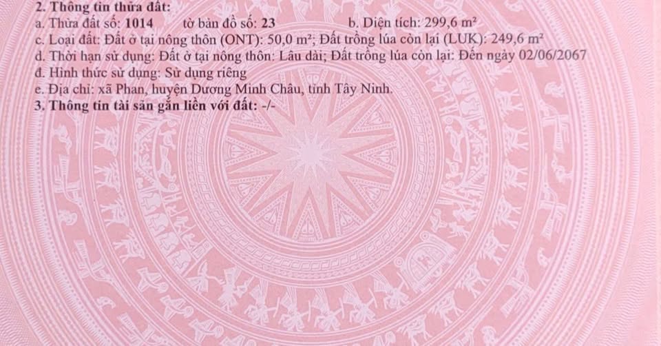 Bán đất 1000m2, mặt tiền 12m tại xã Phan, Dương Minh Châu, Tây Ninh