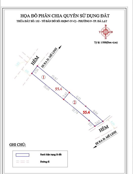 Bán đất nền Mê Linh, Đà Lạt, 55m², vị trí đẹp, 2 mặt tiền