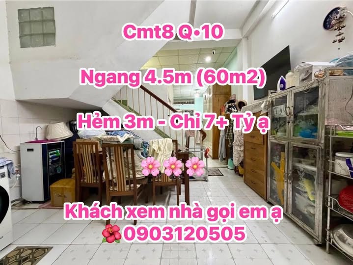 Bán nhà 60m2, mặt tiền 4.5m, hẻm thoáng, trung tâm Quận 10, giá chỉ 7 tỷ