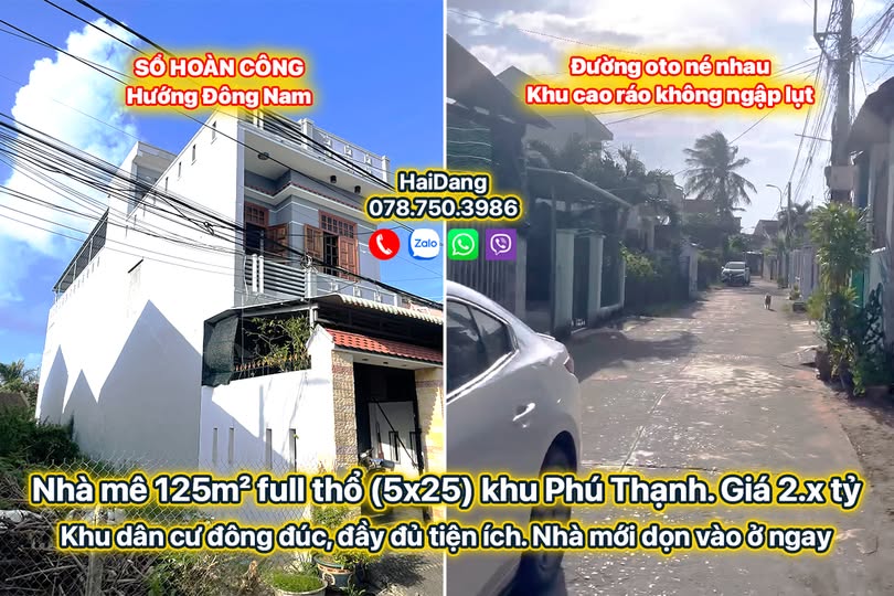 Nhà 4 phòng ngủ full đất 125m² Phú Thạnh, hướng Đông Nam, giá tốt