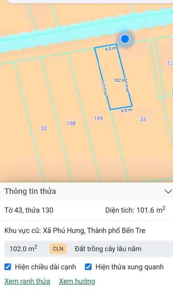 Bán đất thổ cư 100m2, ngang 6m, đường hoa lâm, Bến Tre