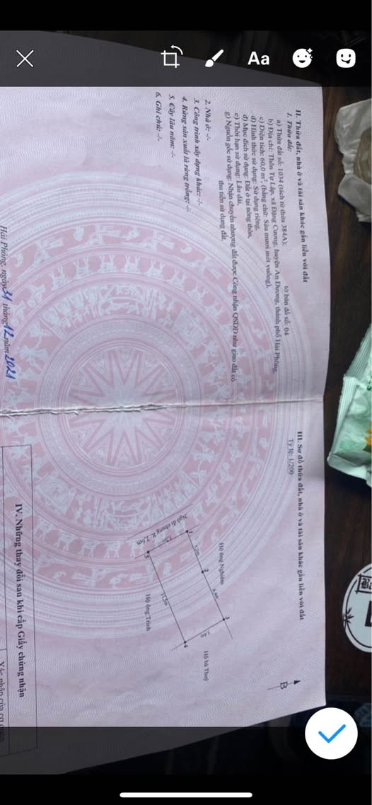 Cơ hội sở hữu ngay lô đất vuông vắn, không lỗi lầm tại Đặng Cương, An Dương, Hải Phòng