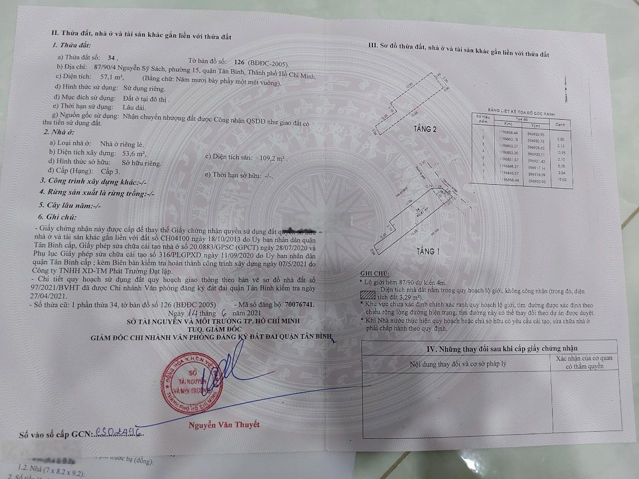 Chính chủ cần bán gấp nhà số 87/90/4 Nguyễn Sỹ Sách, 5,6 tỷ, 57 m2