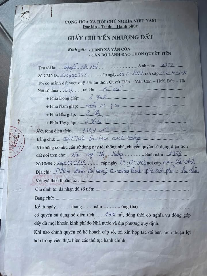 Bán đất 5% xã Vân Côn, thôn Quyết Tiến, Hoài Đức