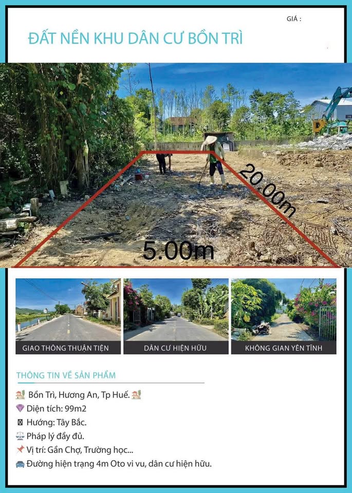 Bán đất kiệt ô tô Bổn Trì, Hương An, thành phố Huế, giá cả thương lượng