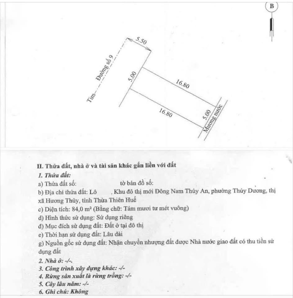 Bán đất khu quy hoạch Đông Nam Thủy An, thành phố Huế