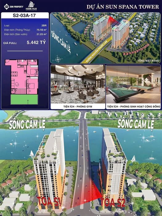 Bán căn hộ chung cư 2 phòng ngủ Cẩm Lệ, Đà Nẵng, view sông, giá 5.442 tỷ