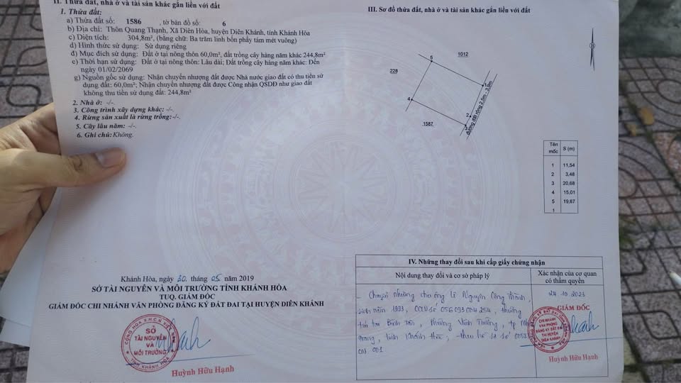 Bán đất Diên Hòa, Diên Khánh, hơn 300m2, giá 1.5 tỷ