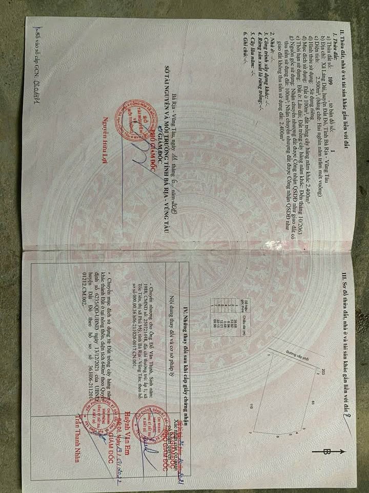 Bán đất huyện Đất Đỏ, tỉnh Bà Rịa, Vũng Tàu giá 4,65 tỷ