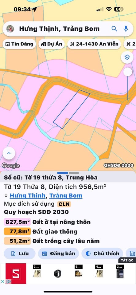 Bán đất huyện Trảng Bom, tỉnh Đồng Nai giá 1,65 tỷ
