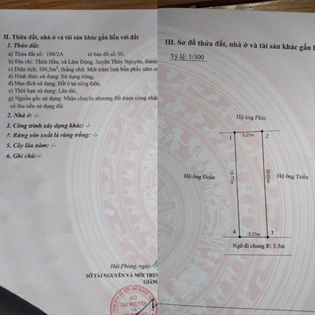 Bán đất huyện Thủy Nguyên, thành phố Hải Phòng giá 1,7 tỷ