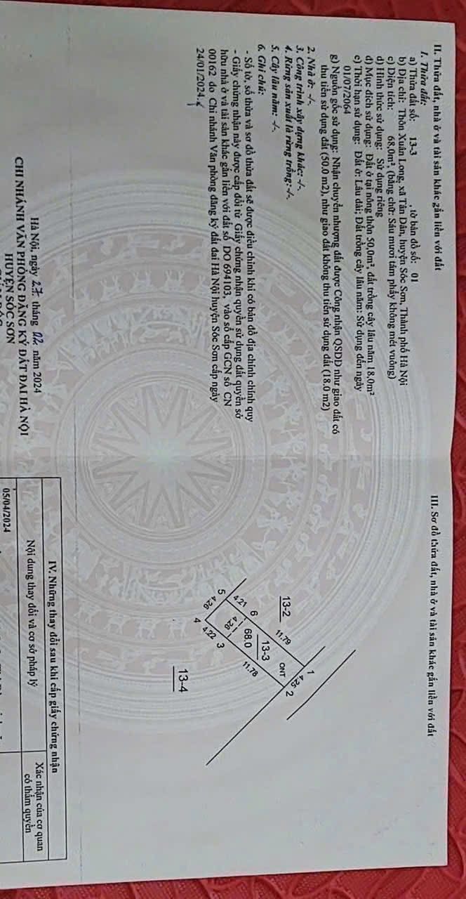 Chính chủ gửi bán lô đất đẹp tại Xuân Long - Tân Dân cũ, đường trước đất rộng chừng 4m, ngõ thông