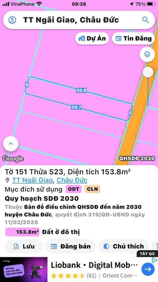 Bán đất huyện Châu Đức, tỉnh Bà Rịa, Vũng Tàu giá 1,65 tỷ