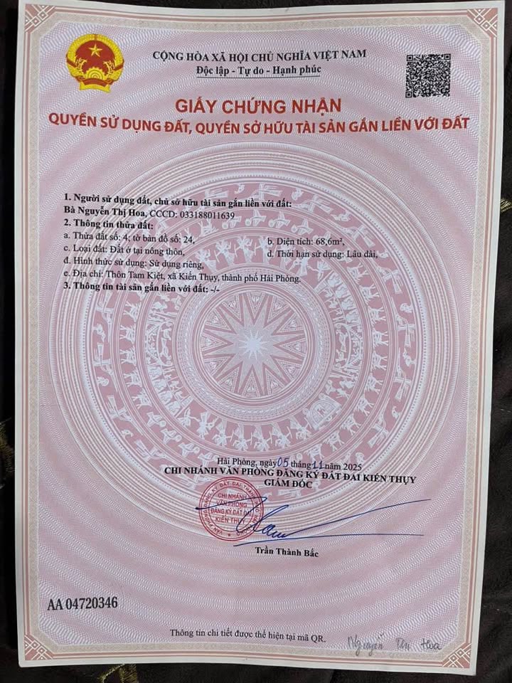 Bán đất huyện Kiến Thụy, thành phố Hải Phòng giá 900 triệu