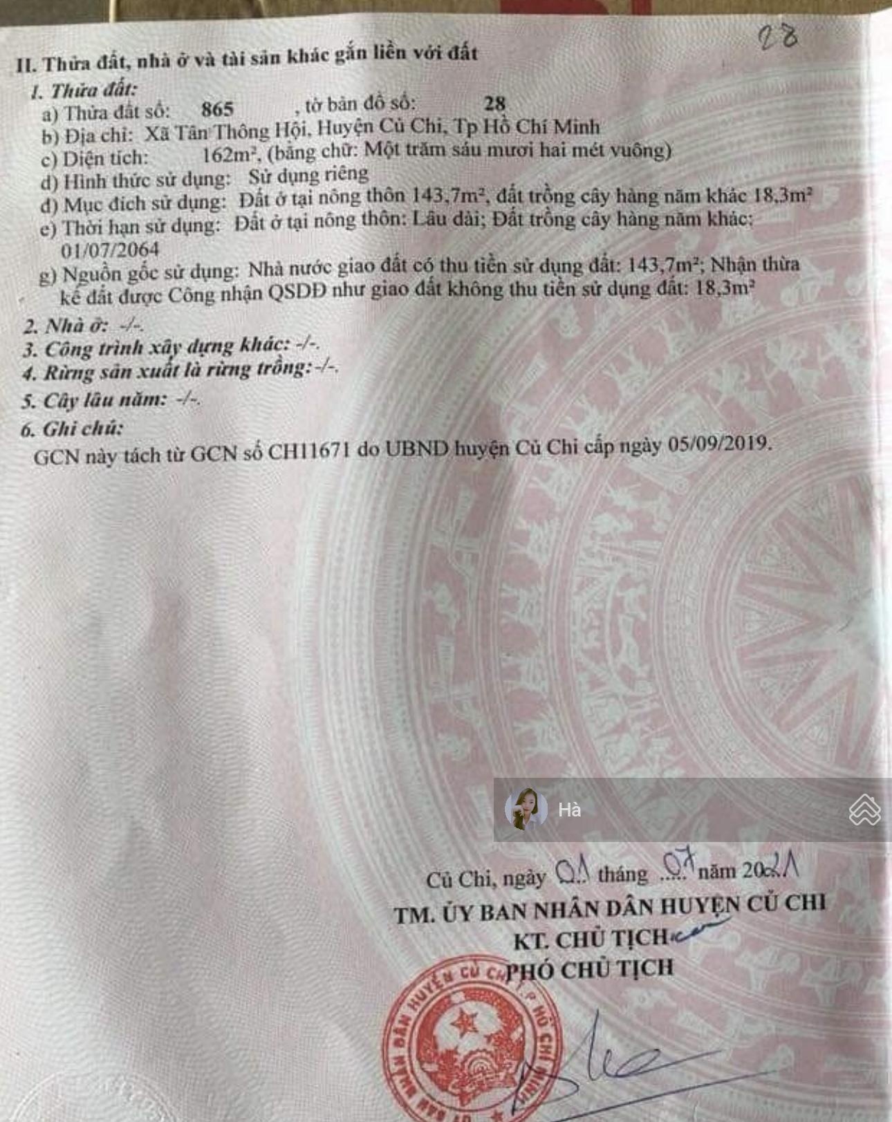 Bán Đất 162m2 tại Đường 16, Tân Thông Hội, Củ Chi, 990 triệu