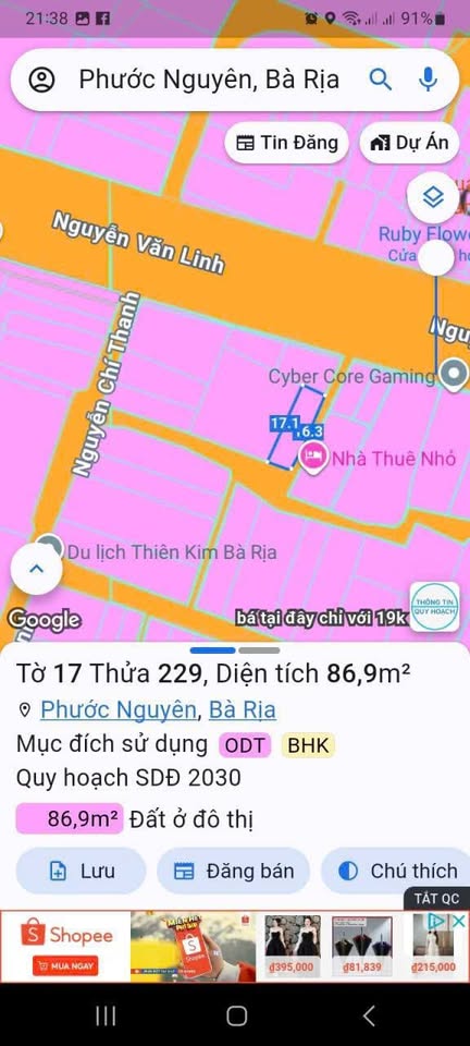 Bán lô đất góc nhánh Nguyễn Văn Linh - Nguyễn Chí Thanh, trung tâm Bà Rịa., giá 2.6 tỷ