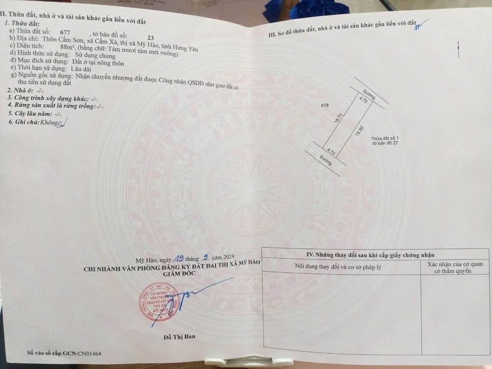 Bán đất thị xã Mỹ Hào, tỉnh Hưng Yên giá 2 tỷ