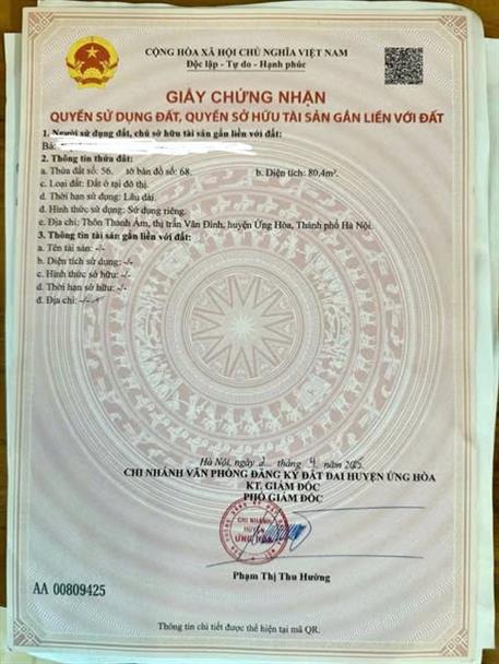 Bán hơn 80m2 đất Vân Đình - Hà Nội, đường ô tô tránh, view cánh đồng thoáng mát