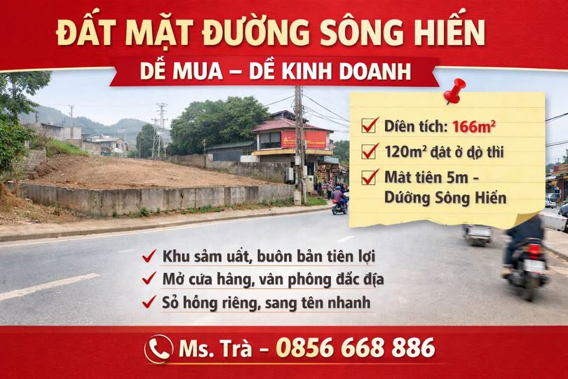 Bán đất mặt đường Sông Hiến, Cao Bằng, phù hợp ở kết hợp kinh doanh hoặc giữ tiền lâu dài
