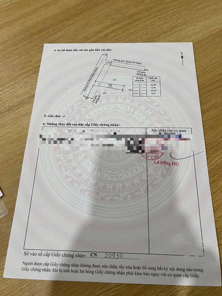 Bán đất quận Tân Phú, thành phố Hồ Chí Minh giá 950 triệu