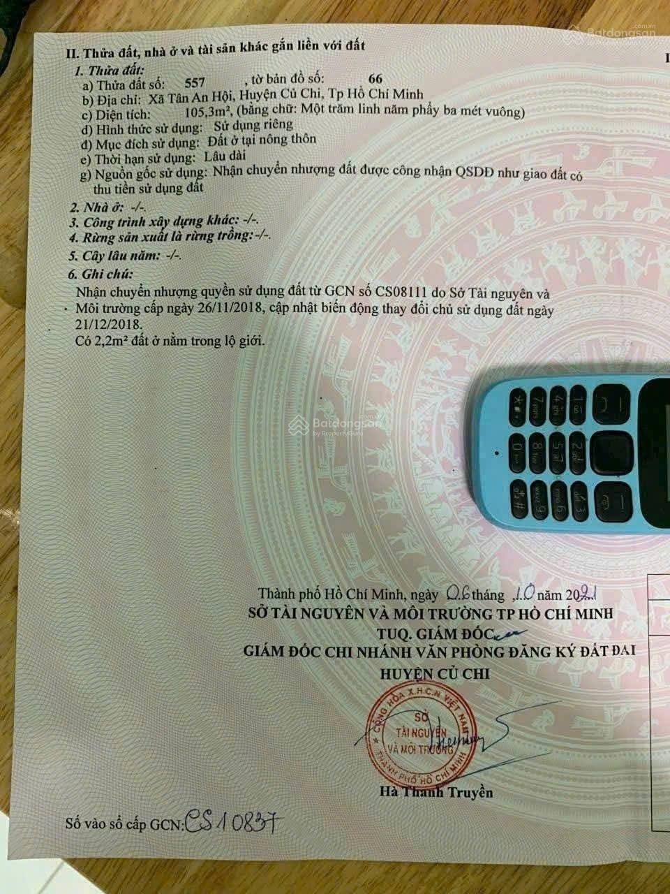 Đất đẹp, Gía rẻ nằm tại trung tâm Thị Trấn Củ Chi, 105m2 full thổ cư, SHR, 895TR