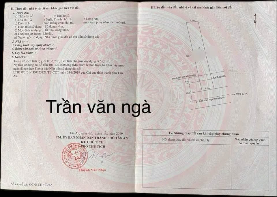 Bán nhà đất mặt tiền đường Trần Văn Ngà, thuộc phường Tân An, Tây Ninh, giá 2.3 tỷ