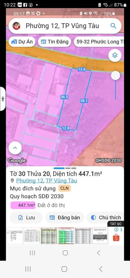 Bán đất nông nghiệp 450m2 tại Phường 12, Vũng Tàu, quy hoạch đất ở