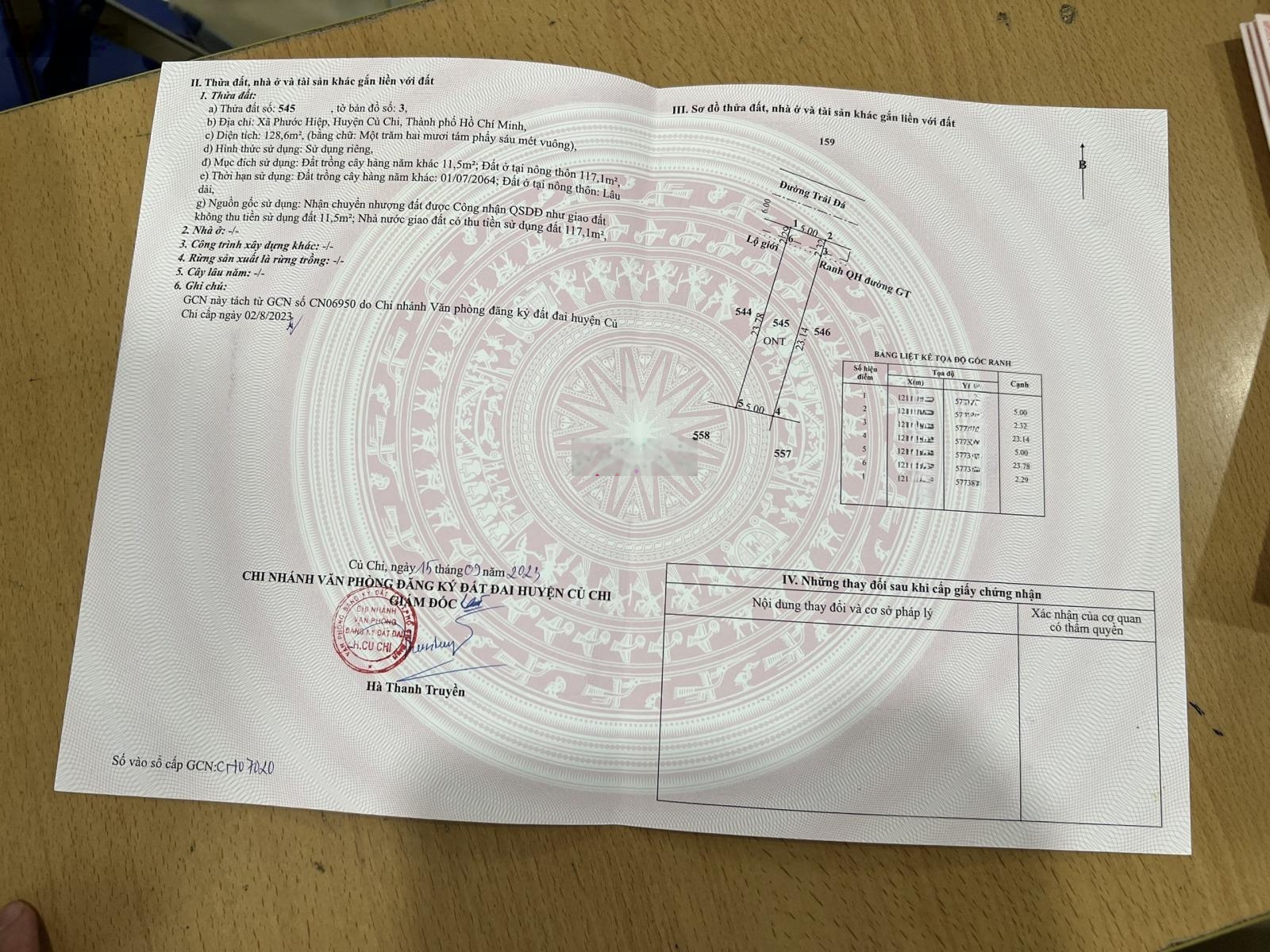 Chính chủ cần tiền xả lỗ lô đất 128m2/530 triệu đường Ba Sa, Phước Hiệp, Củ Chi, sổ hồng riêng