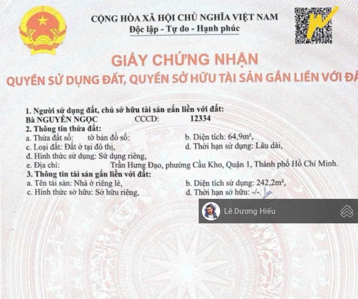 (Có video nhà) hẻm xe hơi Q1. 72m2. 3.8mx19.5m, 4 tầng BTCT không quy hoạch. 100m ra Trần Hưng Đạo