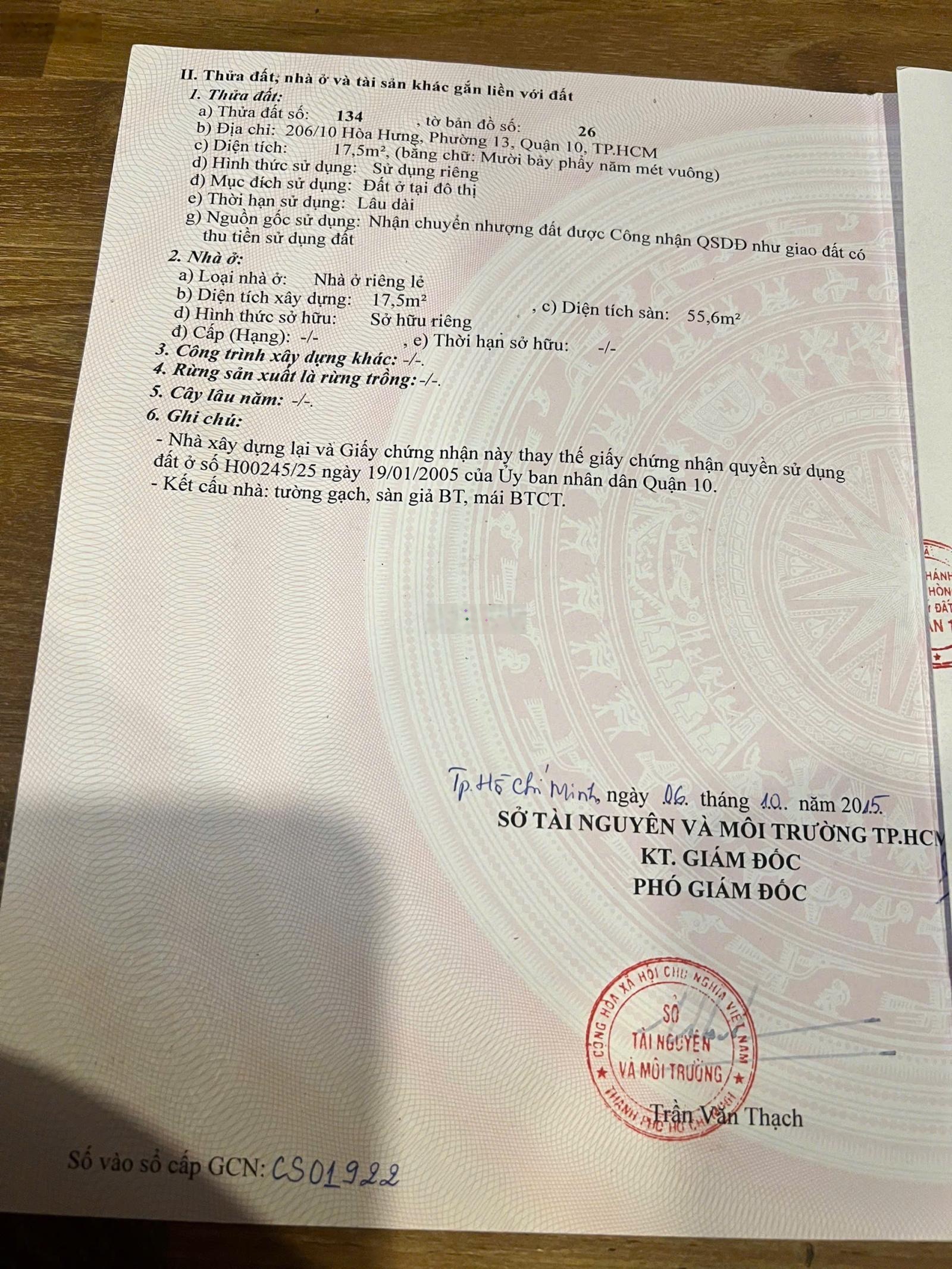 Bán nhà 206/10 Hòa Hưng Q10, trệt 3 lầu ST, 3PN, giá 4.8 tỷ TL