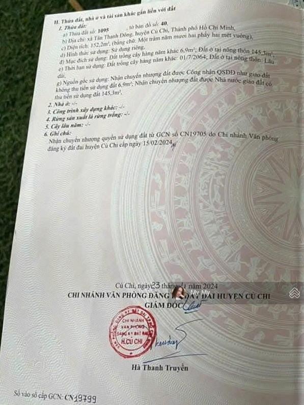 Bán nhanh lô đất trong tháng 150m2/800 triệu, Tỉnh Lộ 15, Tân Thạnh Đông, Củ Chi, sổ sẵn