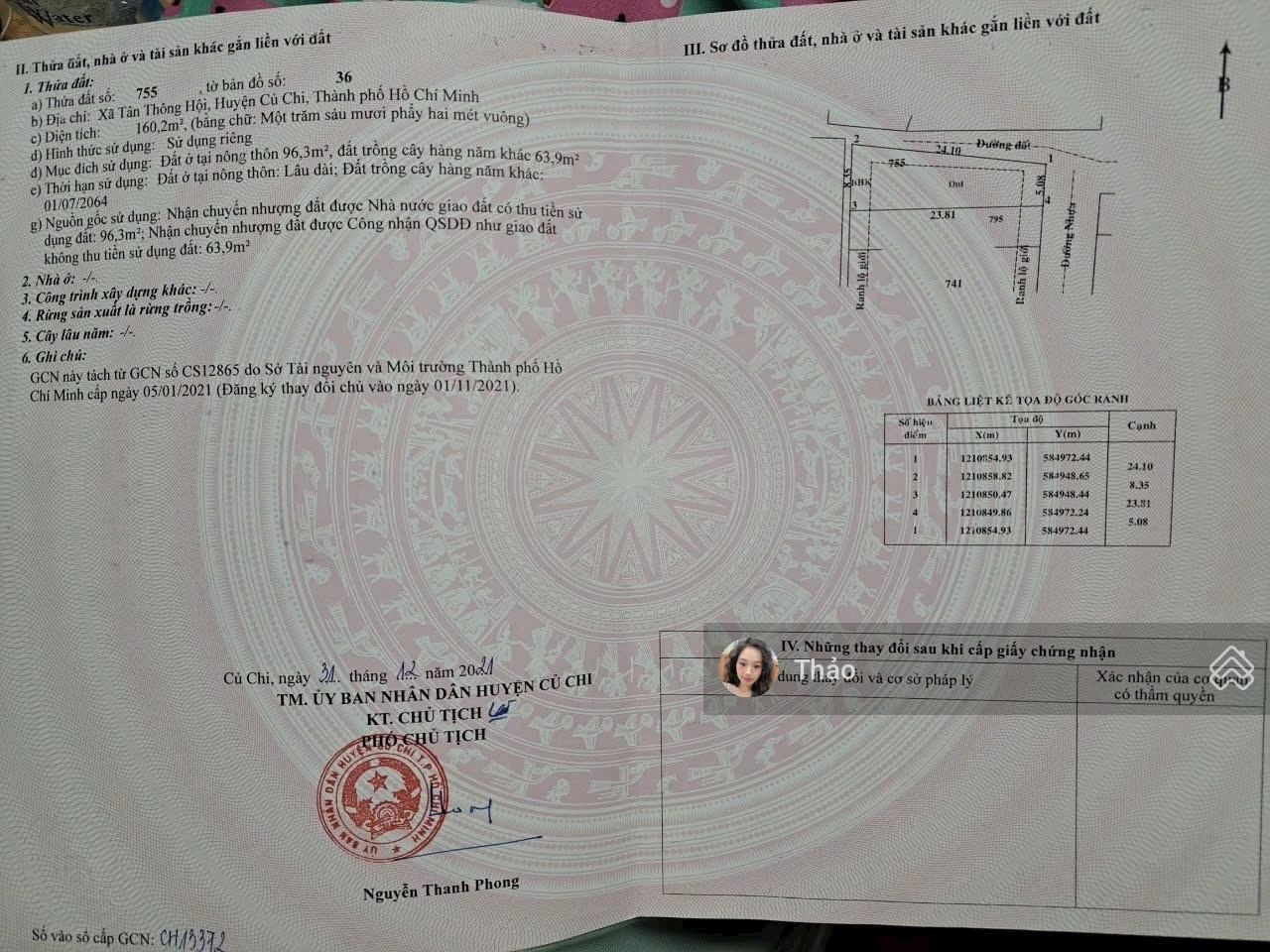 Cô 5 cần gấp tiền.sang nhượng lại 160m2 đất nguyễn thị nhúng. tân thông hội. 690tr. sổ chuẩn bán lẹ