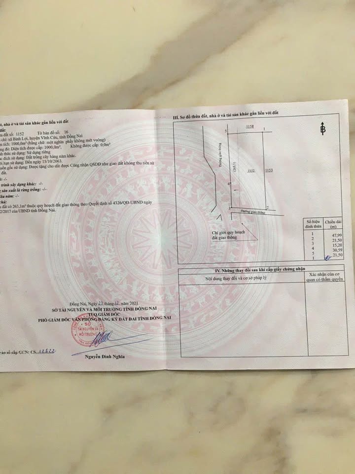 Đất góc Vĩnh Cửu 2000m² hai mặt tiền, sổ riêng, quy hoạch