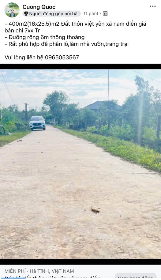 Bán 400m2 đất full thổ cư thôn Việt Yên, xã Nam Điền, gần Tỉnh lộ 21