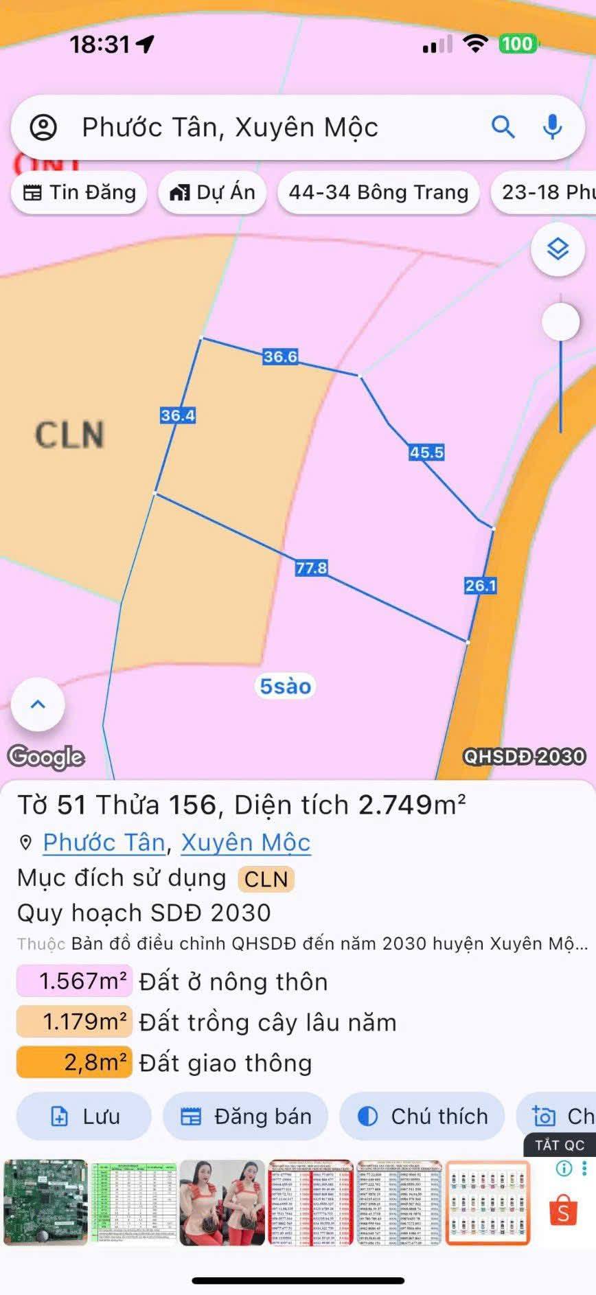 Bán đất xã Phước Tân, Xuyên Mộc cũ, đường nhựa 6m, diện tích 2750m2, giá 3 tỷ