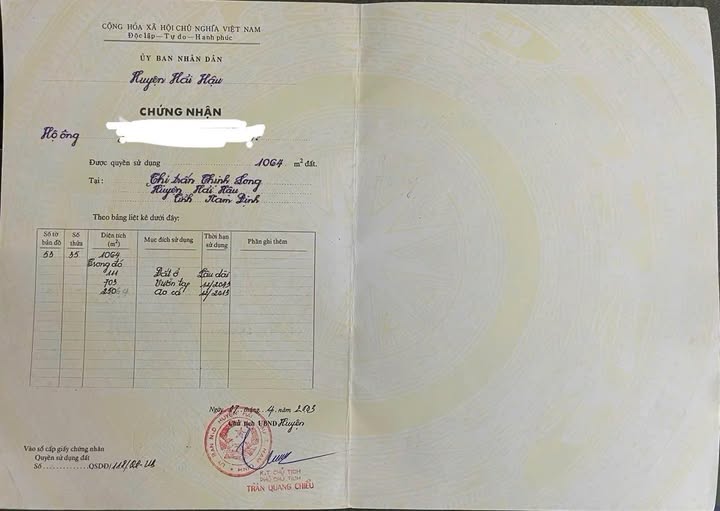 Bán đất thị trấn Thịnh Long, diện tích 1064m2, phù hợp mở khách sạn, nhà hàng, hoặc chia lô bán nền, giá 8.5 tỷ