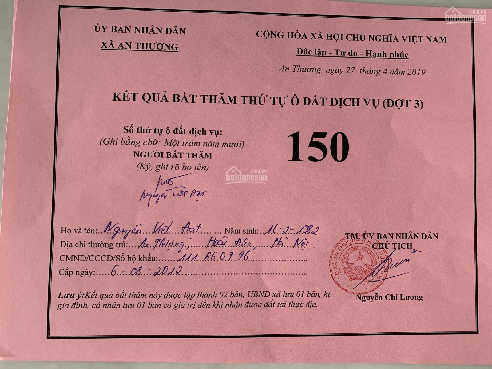 Chính chủ cần bán gấp 40m2 đất dịch vụ, xã An Thượng, Hoài Đức, Hà Nội