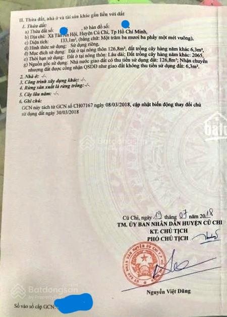 Bán đất 133m2 giá 780tr tại Đường Tỉnh lộ 8, Xã Tân An Hội Củ Chi, gần KCN Tây Bắc Củ Chi sổ riêng