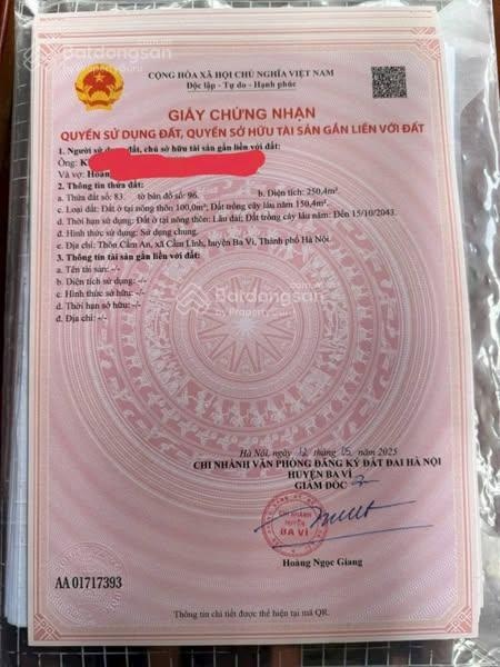 1,75 tỷ sở hữu 250,4m2 mặt tiền 16m, cách du lịch Hồ Suối Hai 500m, Giáp villa homestay xung quanh