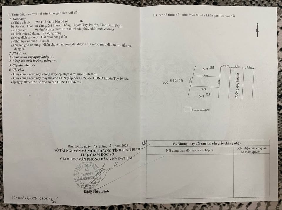 Đất Bình Định 97m2, ngang 6m, thị xã An Nhơn, tỉnh Bình Định