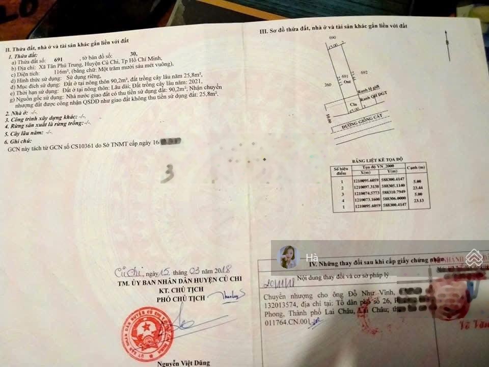 Bán gấp lô 5x22m full thổ mặt tiền Giồng Cát, Tân Phú Trung, sổ sẵn công chứng ngay!