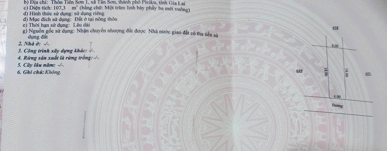 Bán lô đất full thổ cư, gần Biển Hồ, Pleiku, Gia Lai