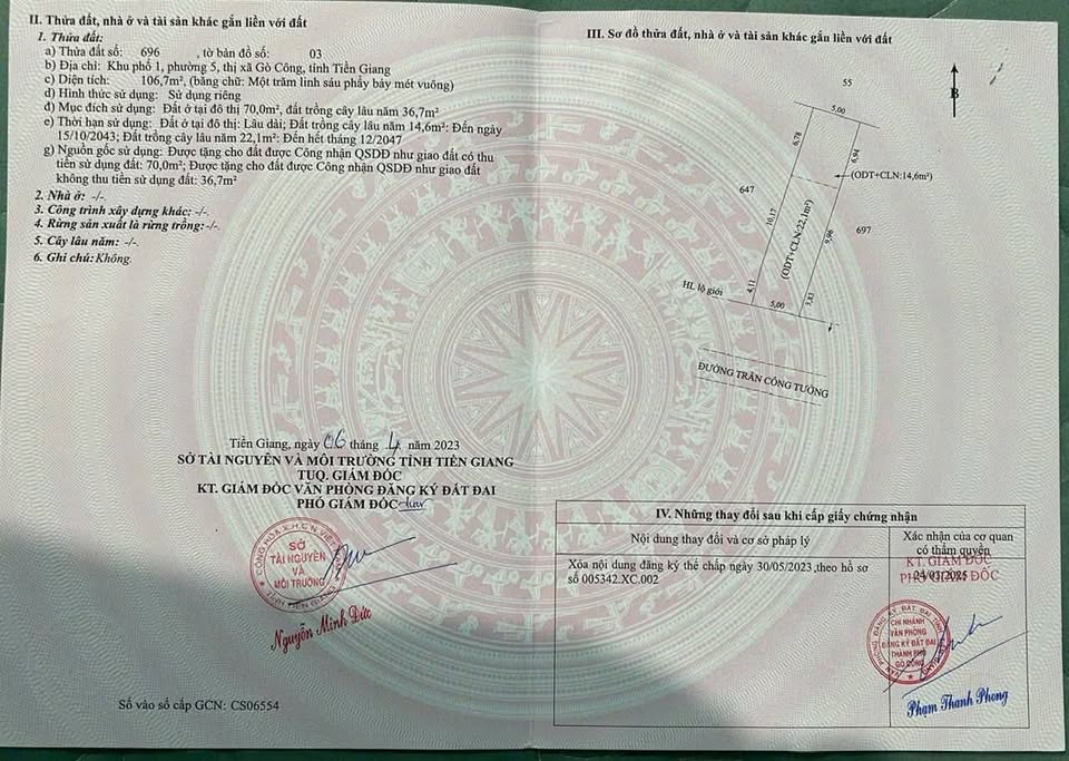 Bán đất mặt tiền nhựa đường Trần Công Tường, phường 5, Gò Công, Tiền Giang cũ, giá 2.5 tỷ