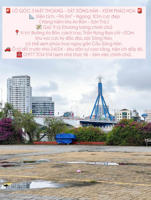 Bán lô góc 3 mặt thoáng, sát sông Hàn, view pháo hoa, 96.5m², giá 9 tỷ