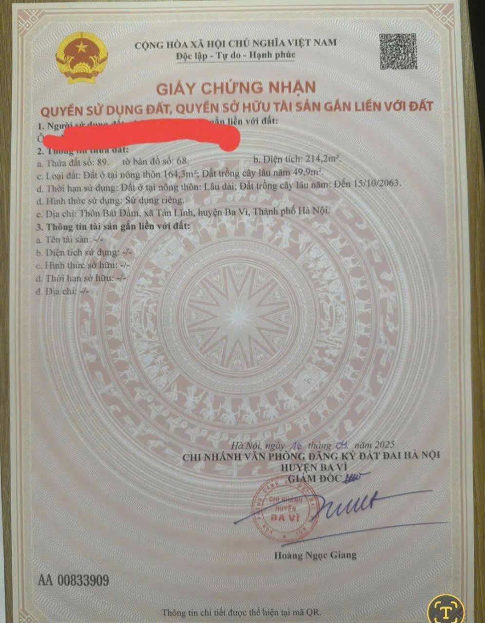 Bán đất mặt đường Tỉnh Lộ 87C, lô góc 2 mặt tiền, có sổ đỏ thuộc xã Suối Hai, Hà Nội